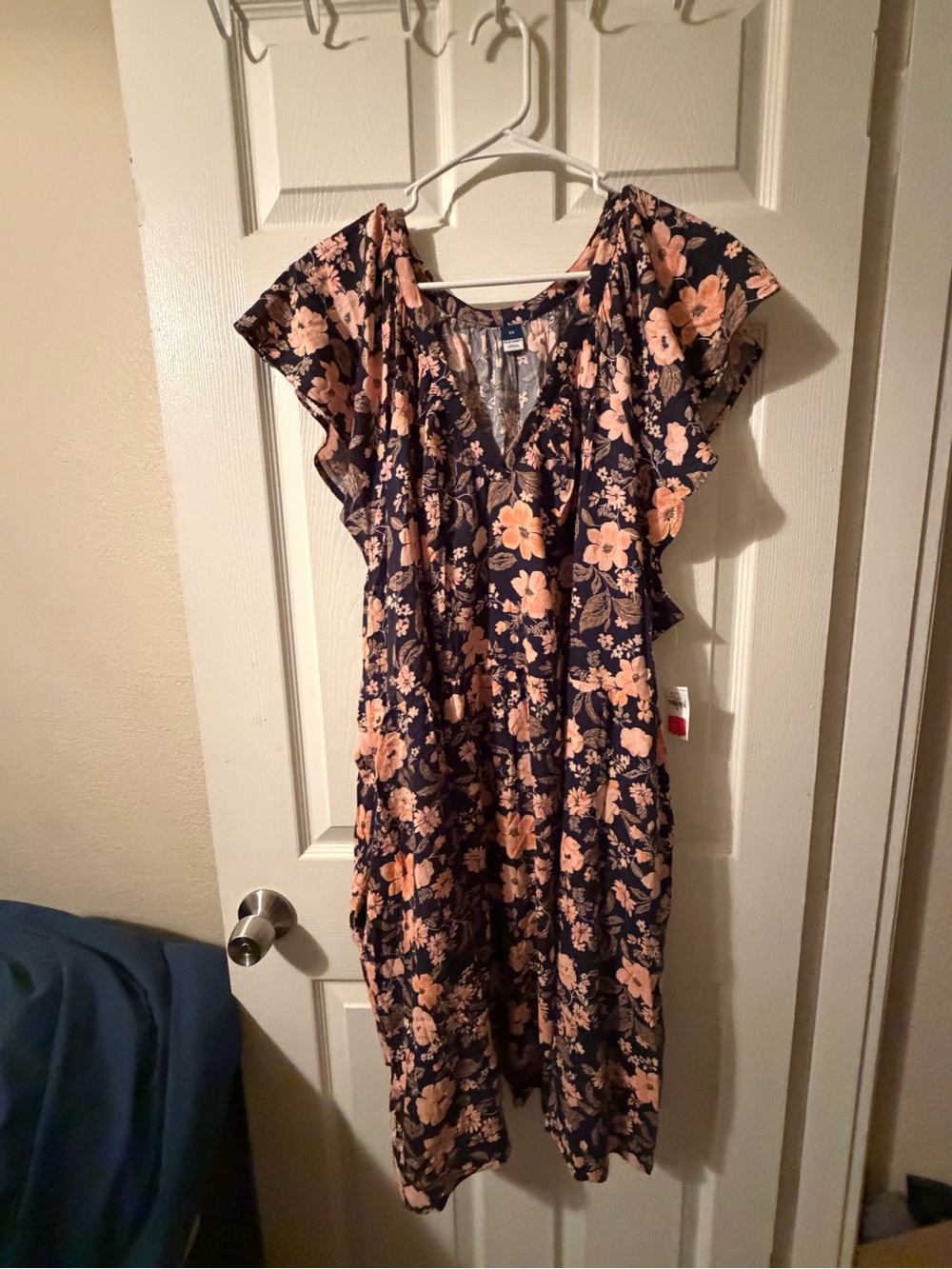 Old Navy Navy Floral Midi Dress with Peach Blooms